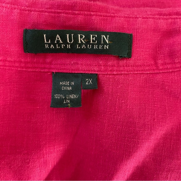 Lauren Ralph Lauren Linen Button-Down Shirt in Pink - Picture 5 of 6